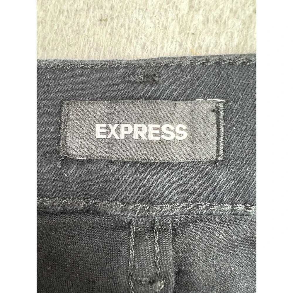 Express Skinny High Rise Jeans Womens 6R Black Distressed Raw Hem Stretch Denim